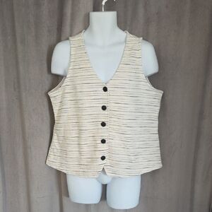 Penningtons NWT 1X Cream Striped Sleeveless Button-Front Vest